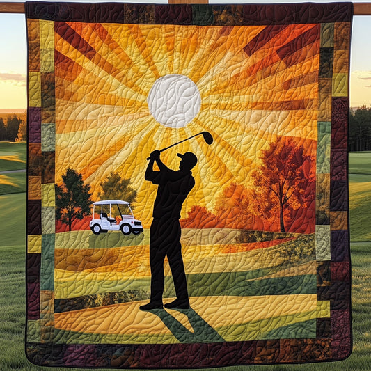 Sunset Golfer Swing Quilted Blanket GFTOHD7262