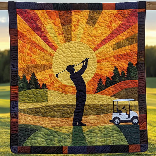 Sunset Golfer Swing Quilted Blanket GFTOHD7263