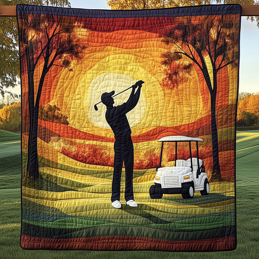 Sunset Golfer Swing Quilted Blanket GFTOHD7264