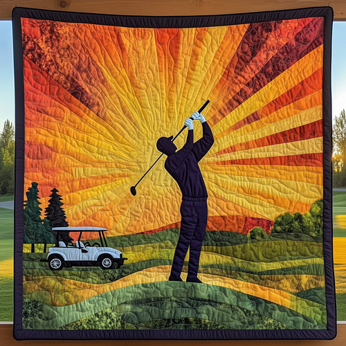 Sunset Golfer Swing Quilted Blanket GFTOHD7276