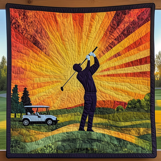 Sunset Golfer Swing Quilted Blanket GFTOHD7276