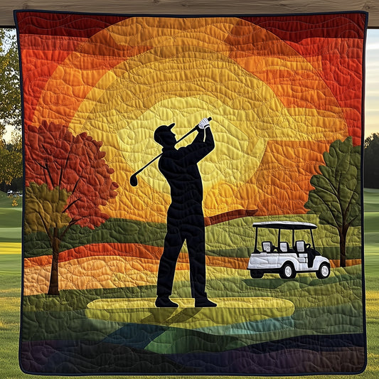 Sunset Golfer Swing Quilted Blanket GFTOHD7277