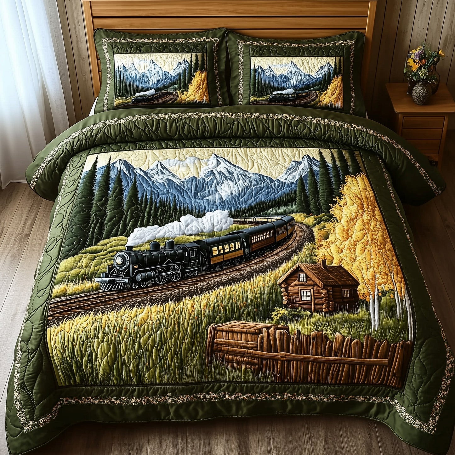 Train Forest Trails 3-Piece Quilted Bedding Set GFTOHD7307
