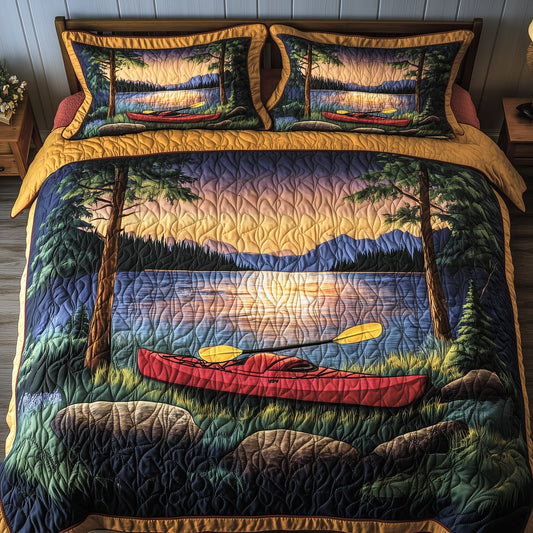 Crimson Kayak at Dusk 3-Piece Quilted Bedding Set GFTOHD7363
