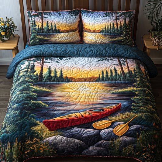 Crimson Kayak at Dusk 3-Piece Quilted Bedding Set GFTOHD7365