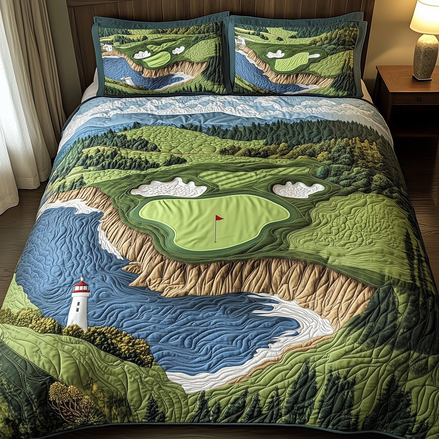 Seaside Fairway Dreams 3-Piece Quilted Bedding Set GFTOHD7383