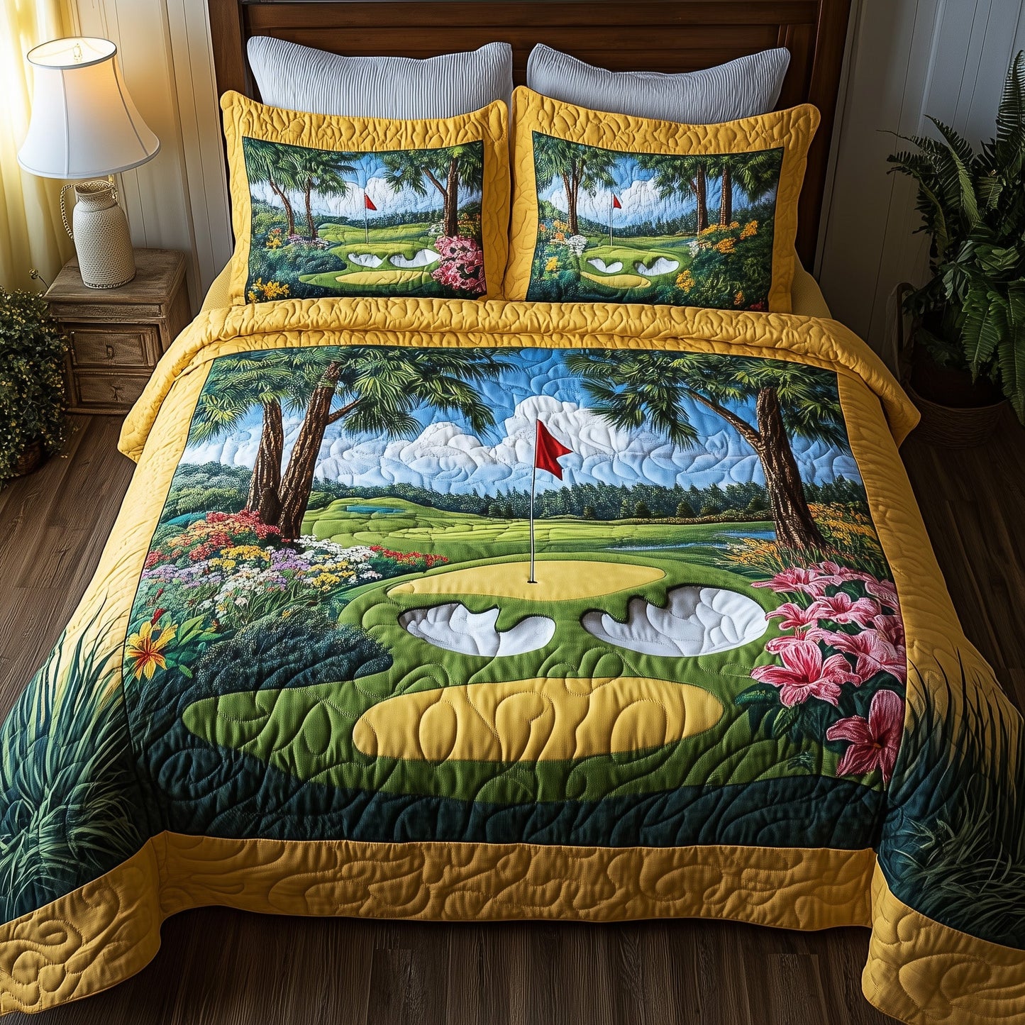 Spring at the Fairway  3-Piece Quilted Bedding Set GFTOHD7394