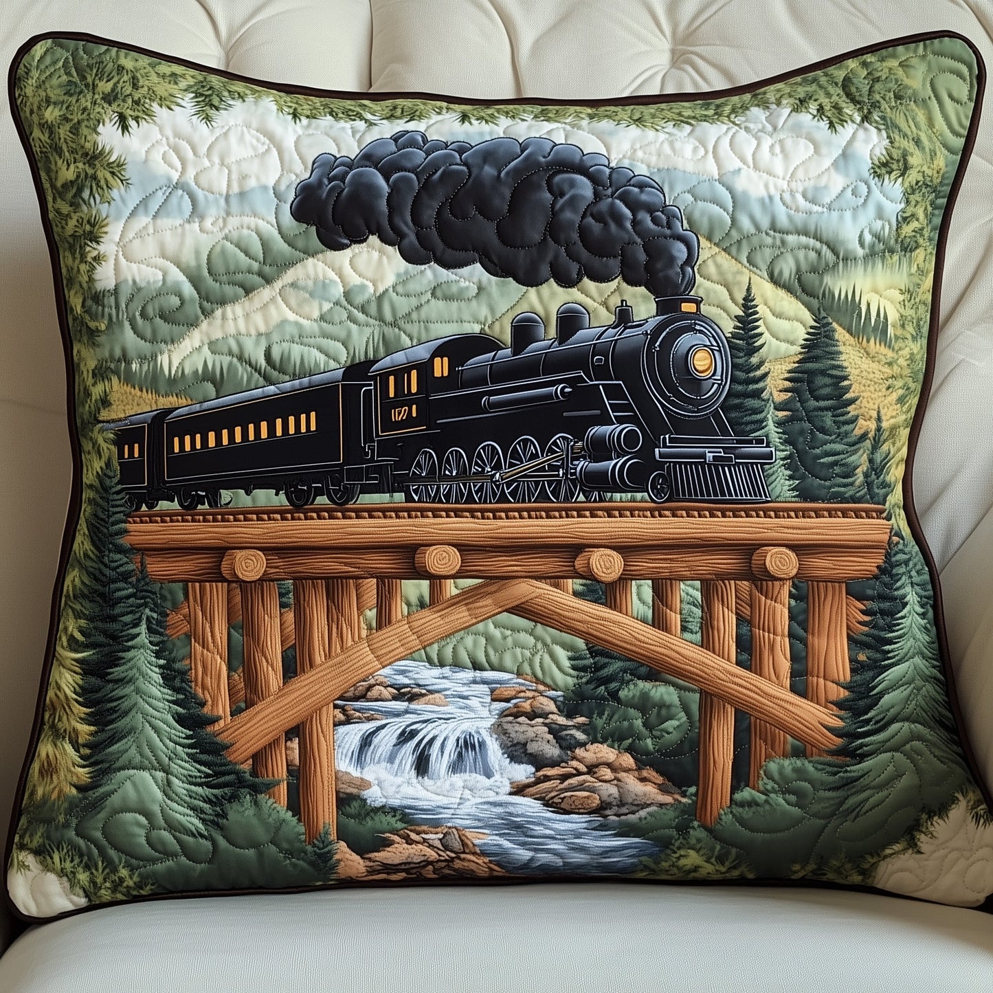 Rustic Train Quilted Pillow Case GFTOHD7446