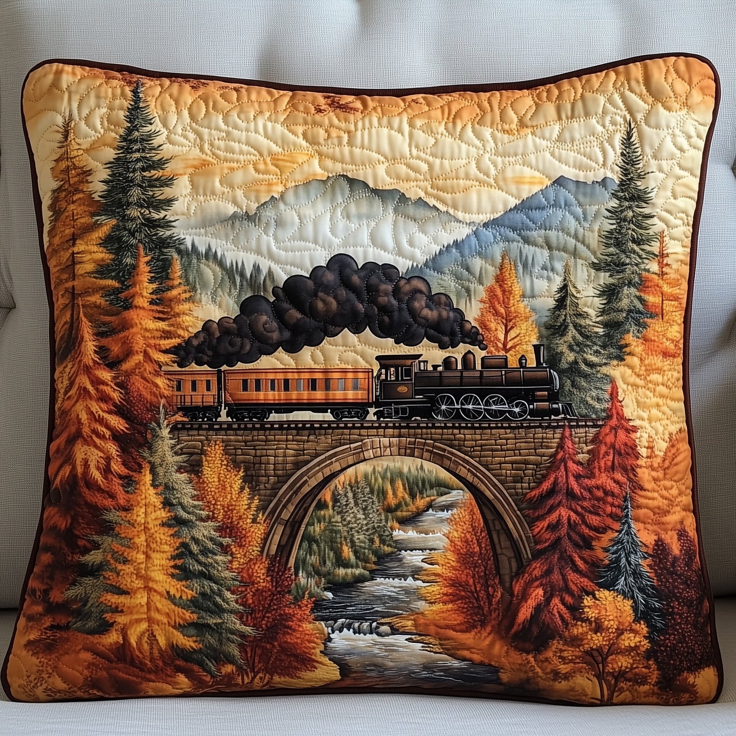 Rustic Train Quilted Pillow Case GFTOHD7454