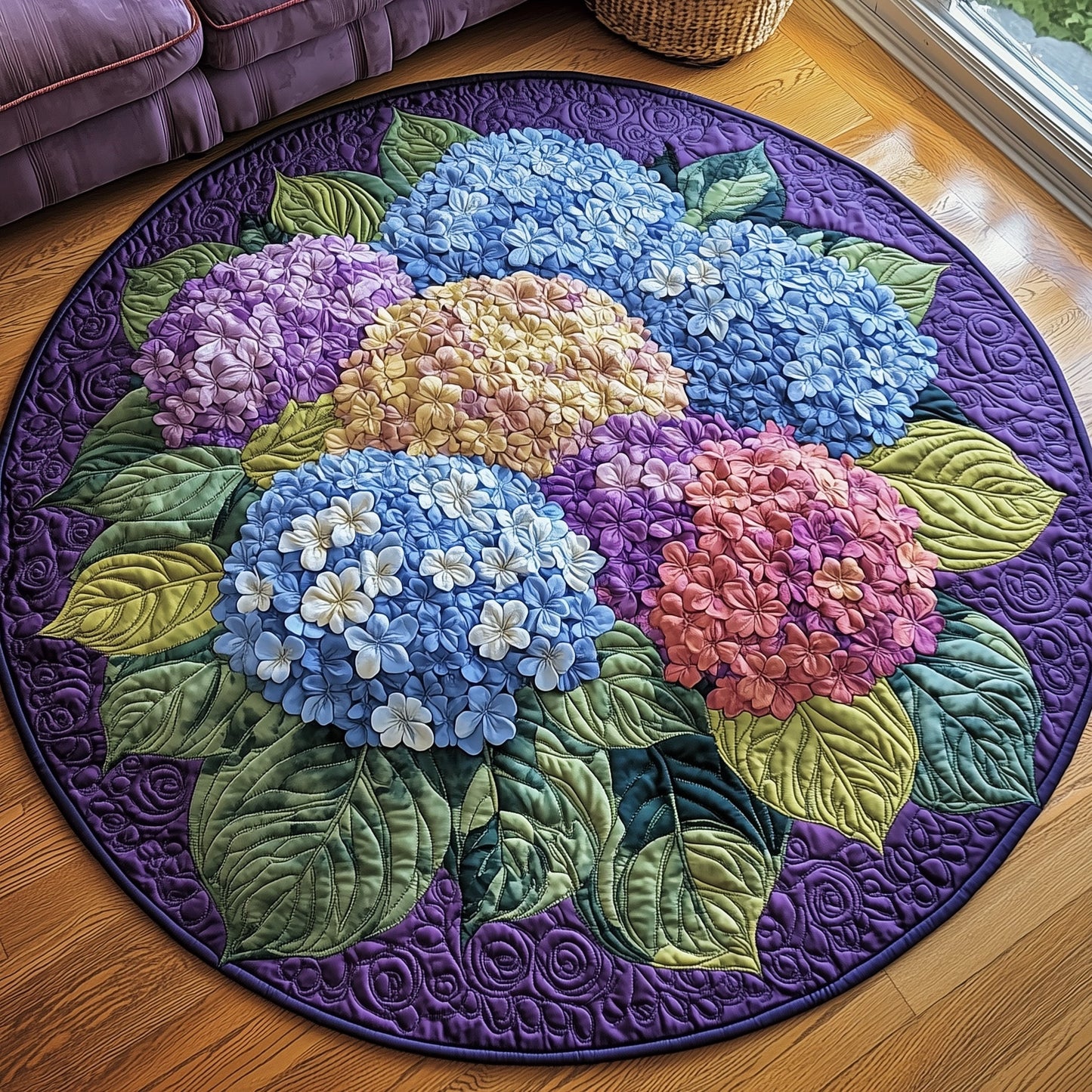 Blooming Hydrangea Paradise Quilted Round Mat GFTOHD7477