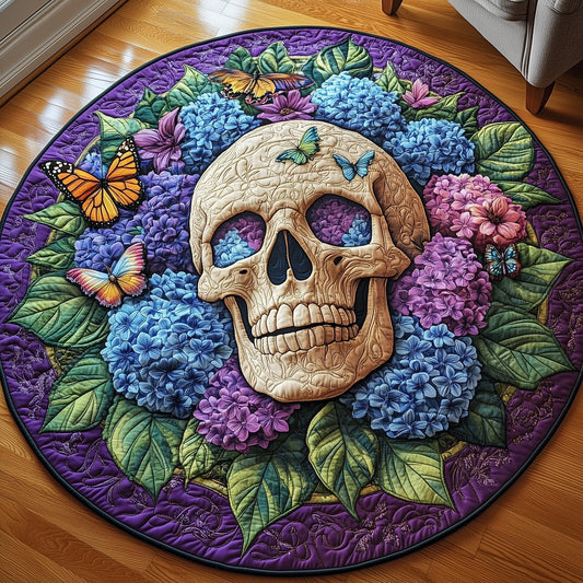 Blooming Hydrangea Skull Quilted Round Mat GFTOHD7480