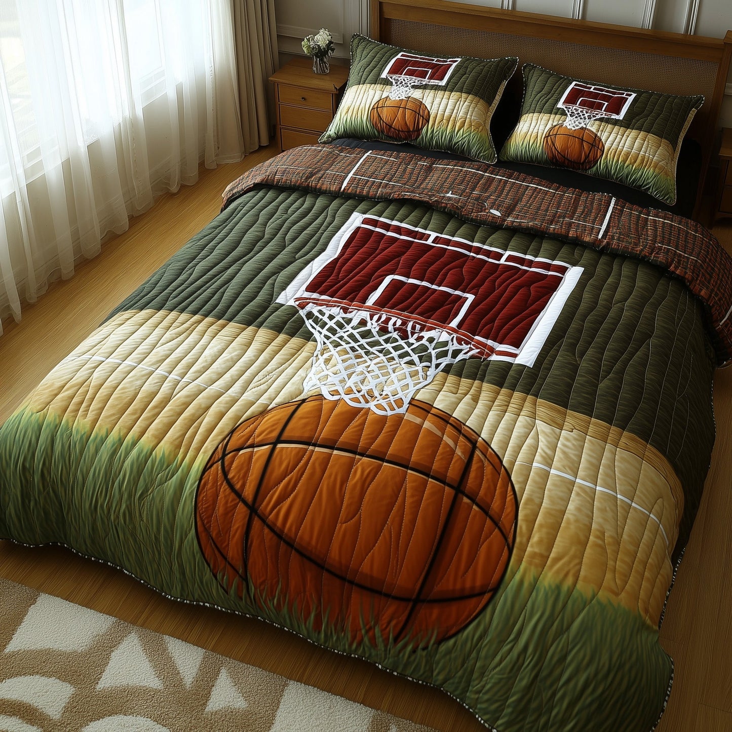 Basketball Moment Frozen 3-Piece Quilted Bedding Set GFTOHD7616