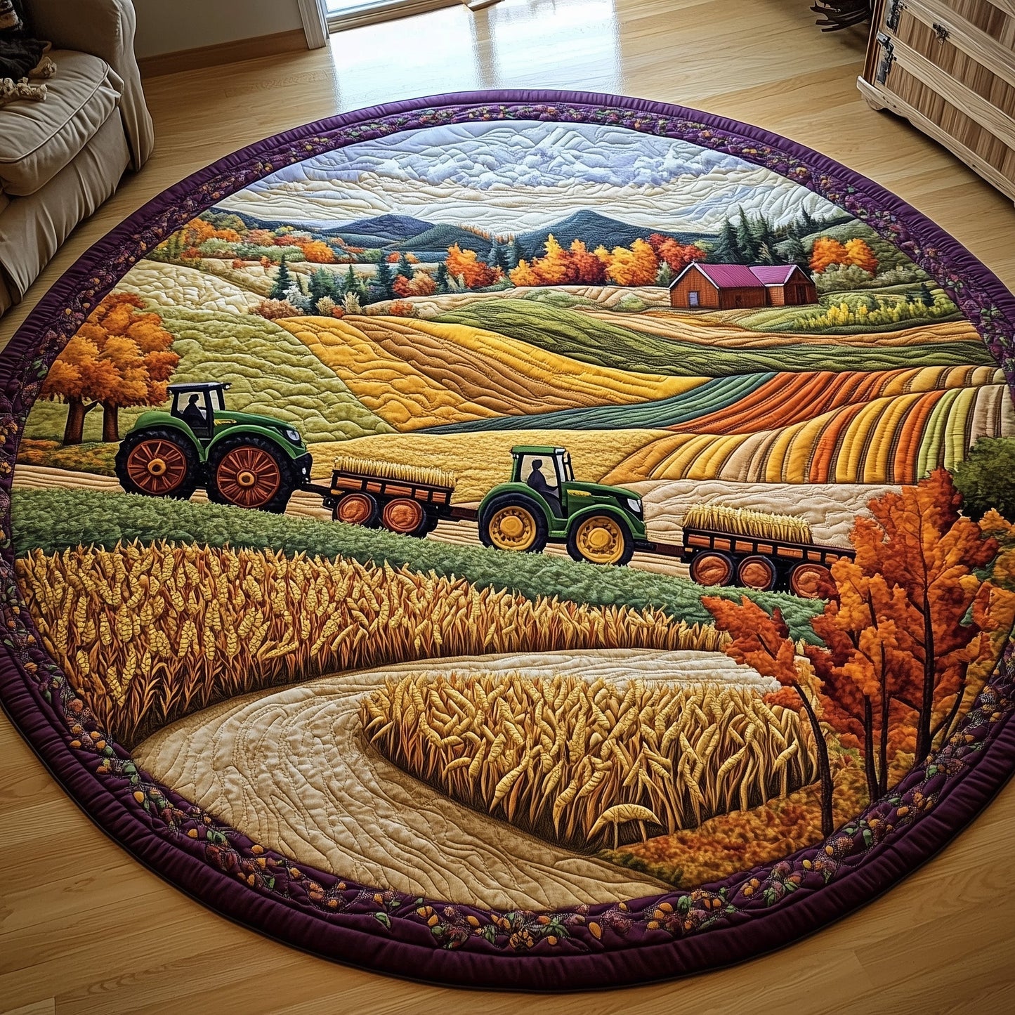 Golden Farm Fields Quilted Round Mat GFTOHD7626