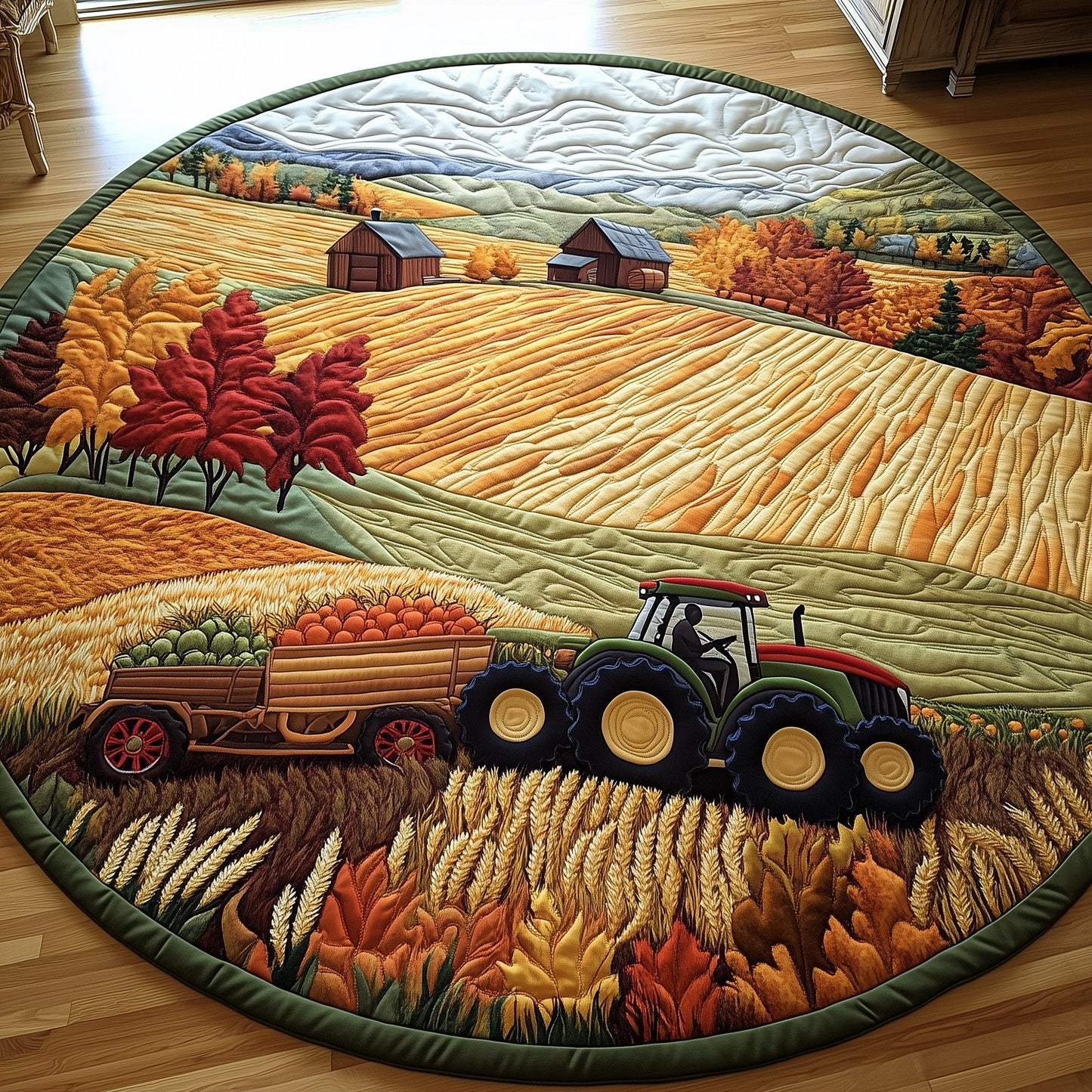 Golden Farm Fields Quilted Round Mat GFTOHD7629