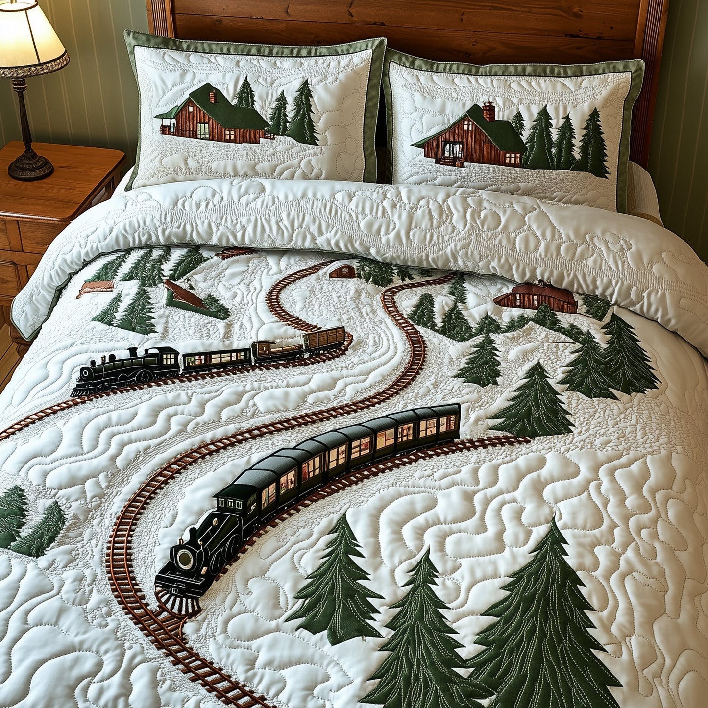 Snowy Railway Escape 3-Piece Quilted Bedding Set GFTOHD7674