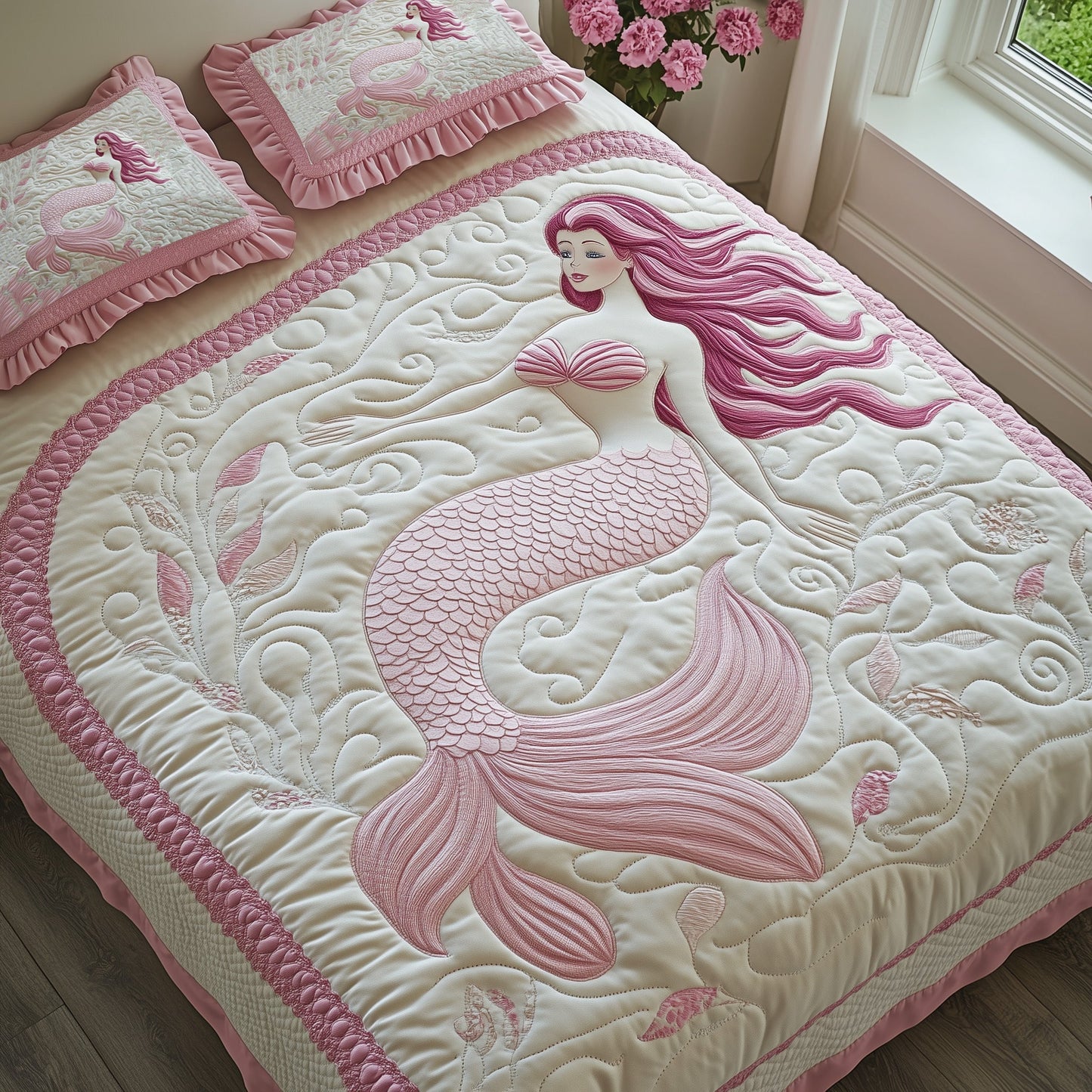 Enchanted Mermaid 3-Piece Quilted Bedding Set GFTOHD7745