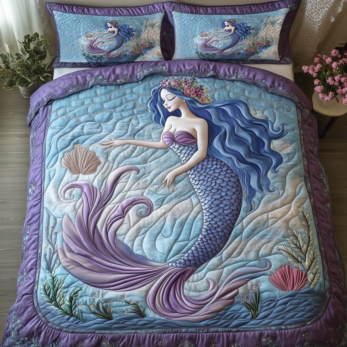 Enchanted Mermaid 3-Piece Quilted Bedding Set GFTOHD7747