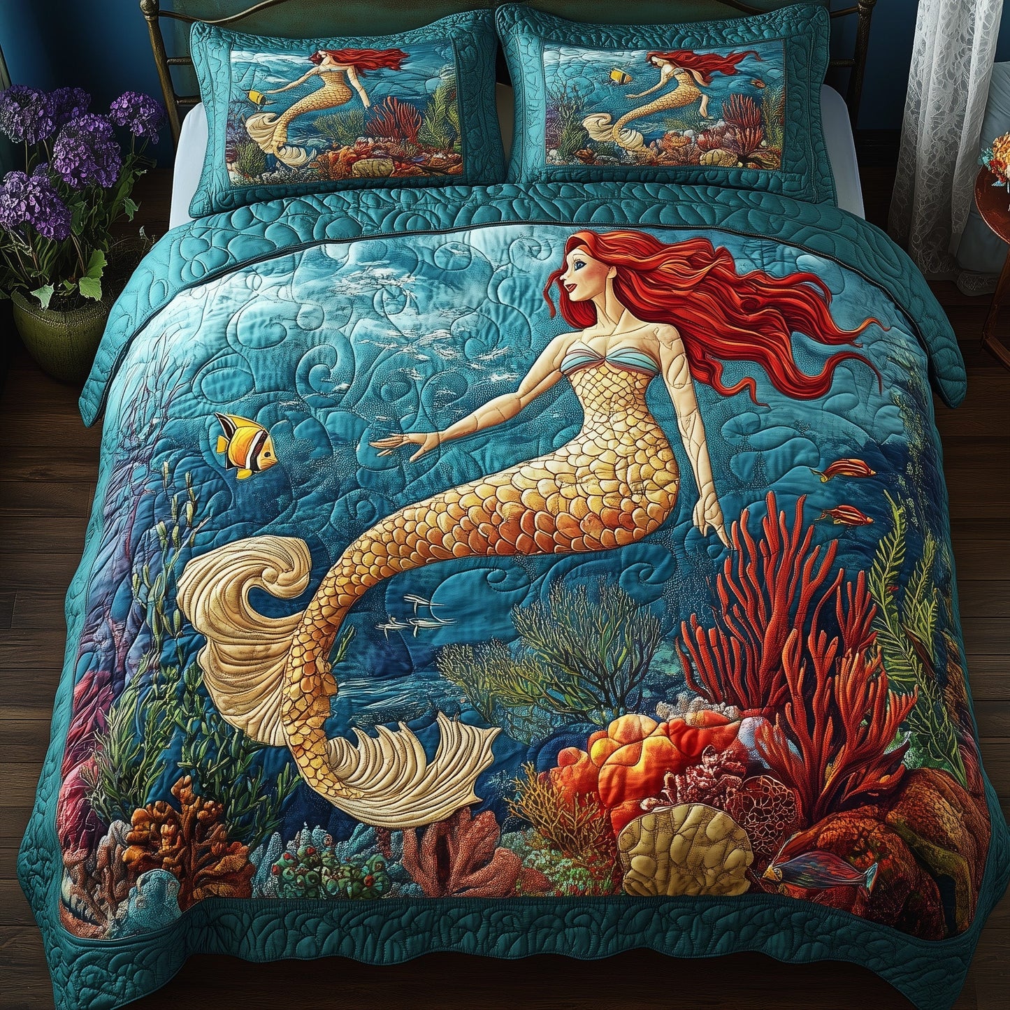 Enchanted Mermaid 3-Piece Quilted Bedding Set GFTOHD7749