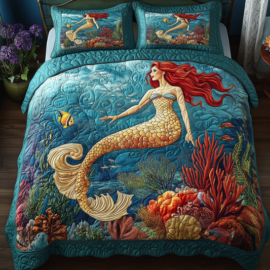 Enchanted Mermaid 3-Piece Quilted Bedding Set GFTOHD7749