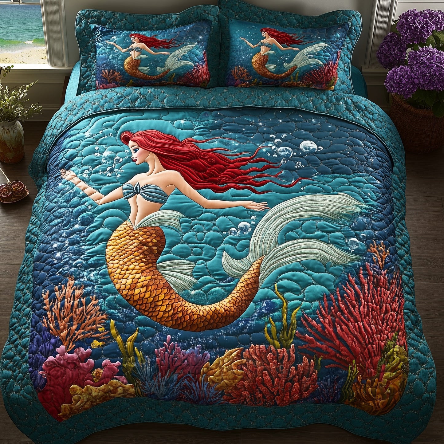 Enchanted Mermaid 3-Piece Quilted Bedding Set GFTOHD7750