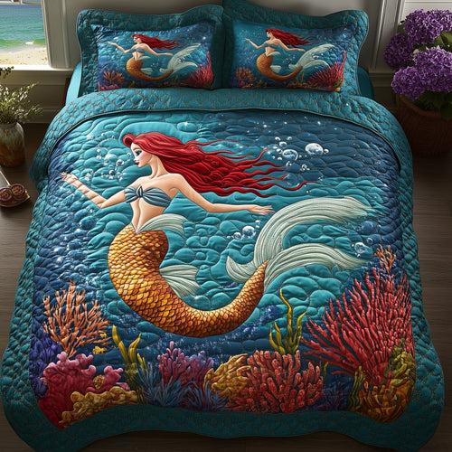 Enchanted Mermaid 3-Piece Quilted Bedding Set GFTOHD7750