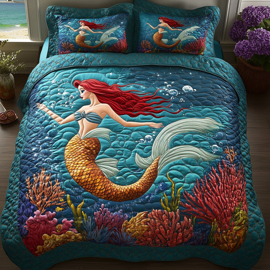 Enchanted Mermaid 3-Piece Quilted Bedding Set GFTOHD7750