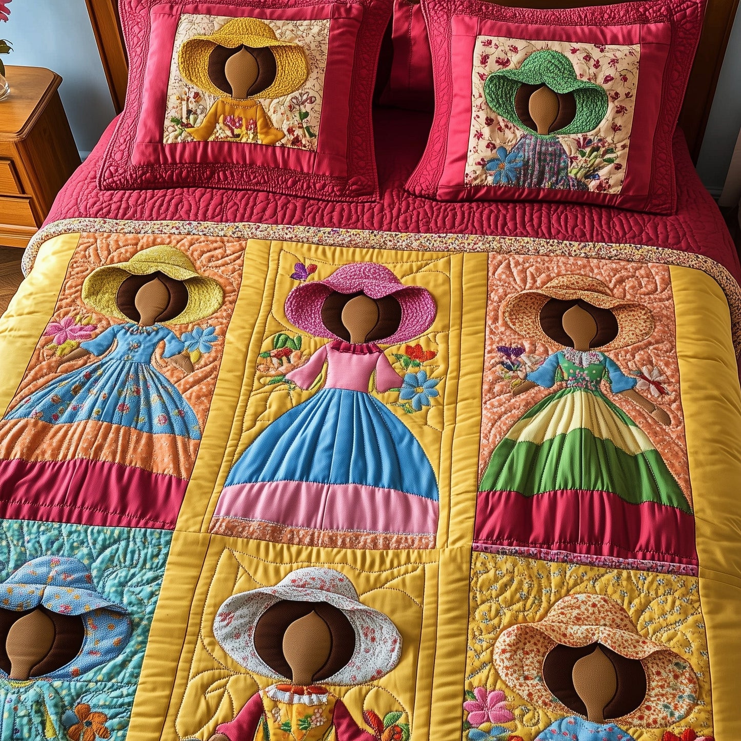 SunBonnet Sue 3-Piece Quilted Bedding Set GFTOHD7780