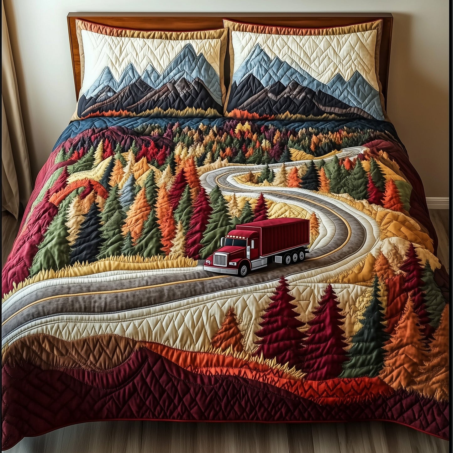 Mountain Truck Journey 3-Piece Quilted Bedding Set GFTOHD7789