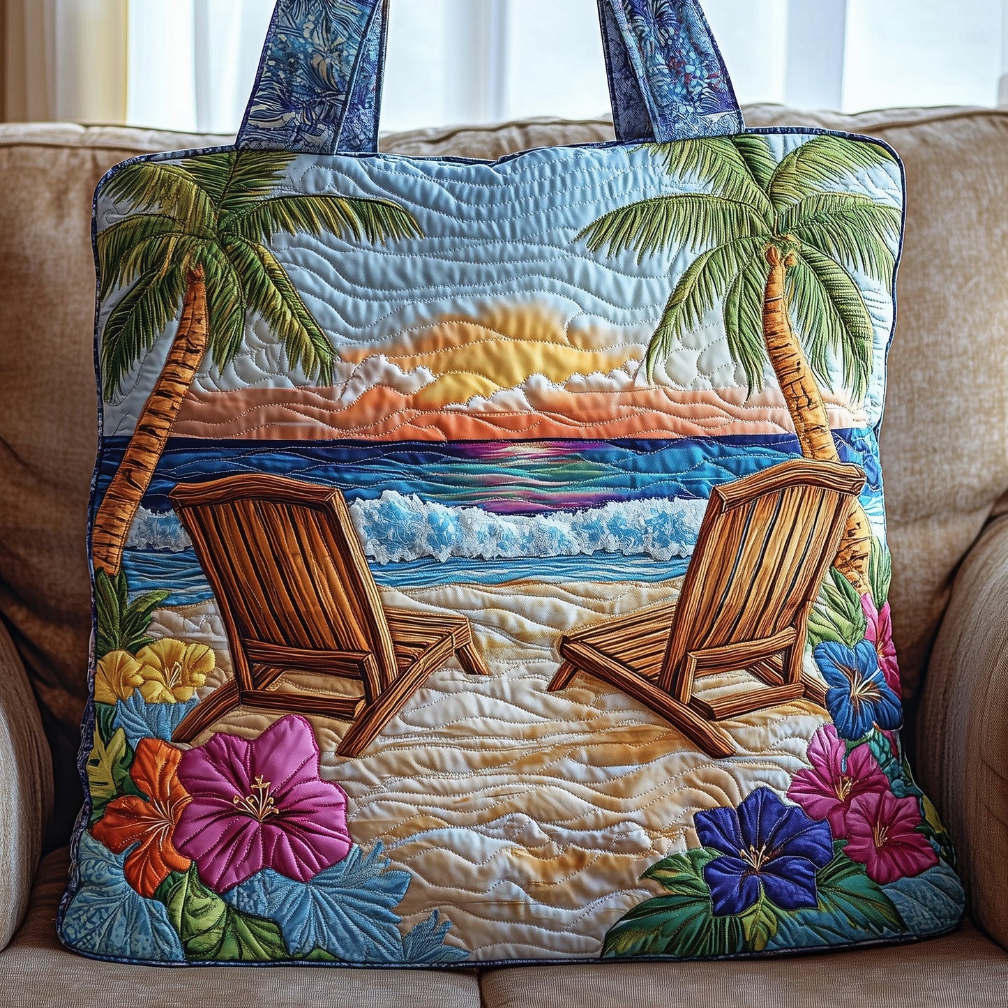 Palm Island Paradise Quilted Tote Bag GFTOHD7849