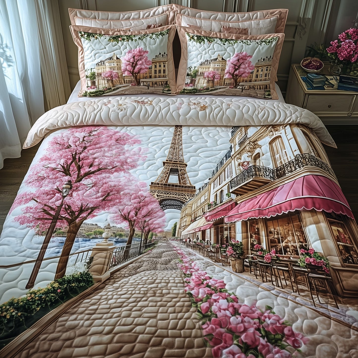 Paris in Bloom 3-Piece Quilted Bedding Set GFTOHD7863