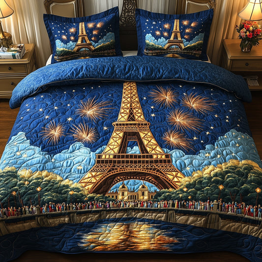 Eiffel Celebration Night 3-Piece Quilted Bedding Set GFTOHD7866