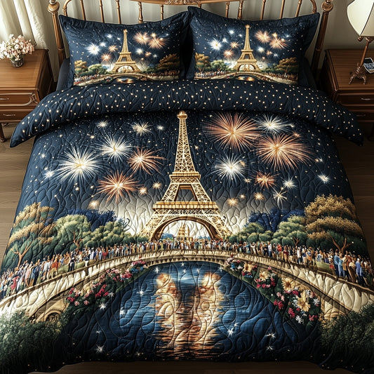 Eiffel Firework Magic 3-Piece Quilted Bedding Set GFTOHD7867
