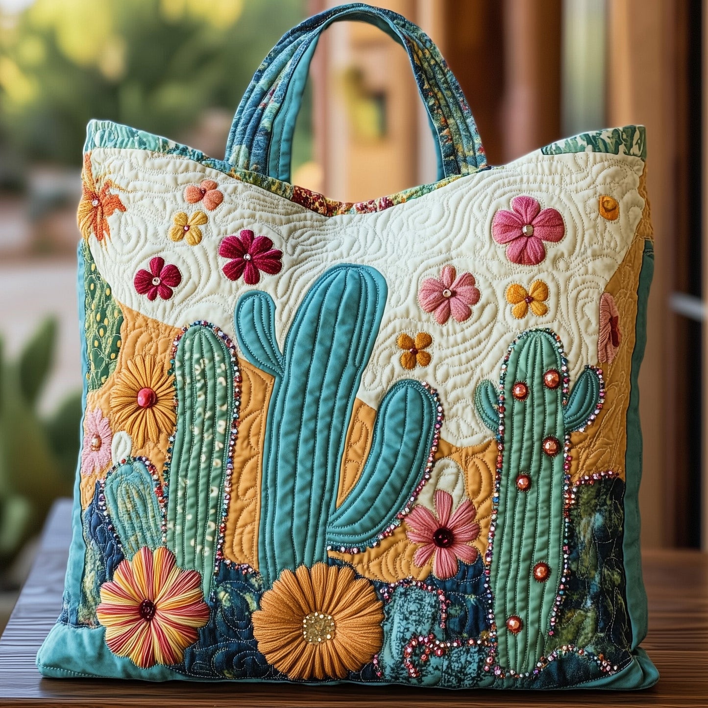 Cactus Garden Charm Quilted Tote Bag GFTOHD7894