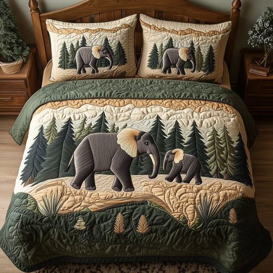 Woodland Elephant Dreams 3-Piece Quilted Bedding Set GFTOHD7937