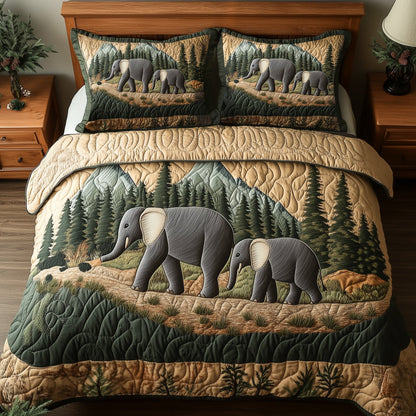 Woodland Elephant Dreams 3-Piece Quilted Bedding Set GFTOHD7938
