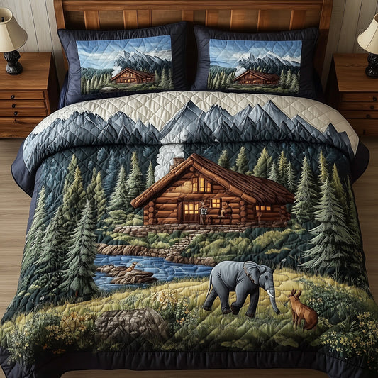 Woodland Elephant Dreams 3-Piece Quilted Bedding Set GFTOHD7940