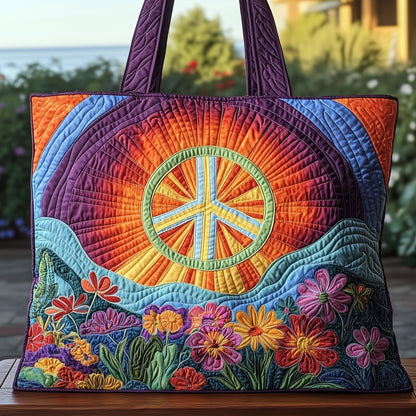 Hippie Peace Sign Quilted Tote Bag GFTOHD7948