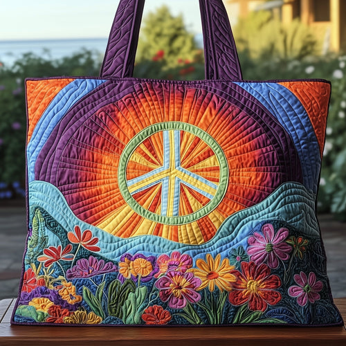 Hippie Peace Sign Quilted Tote Bag GFTOHD7948