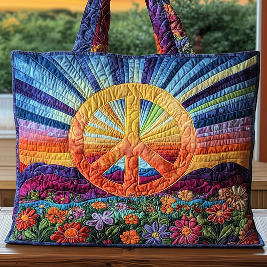 Hippie Peace Sign Quilted Tote Bag GFTOHD7949