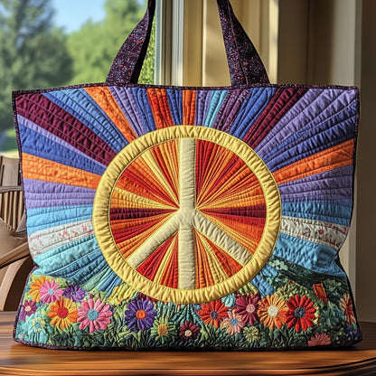 Hippie Peace Sign Quilted Tote Bag GFTOHD7950