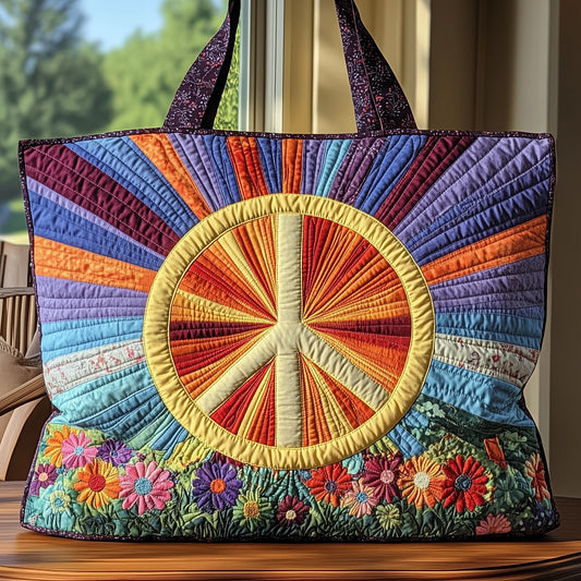 Hippie Peace Sign Quilted Tote Bag GFTOHD7950