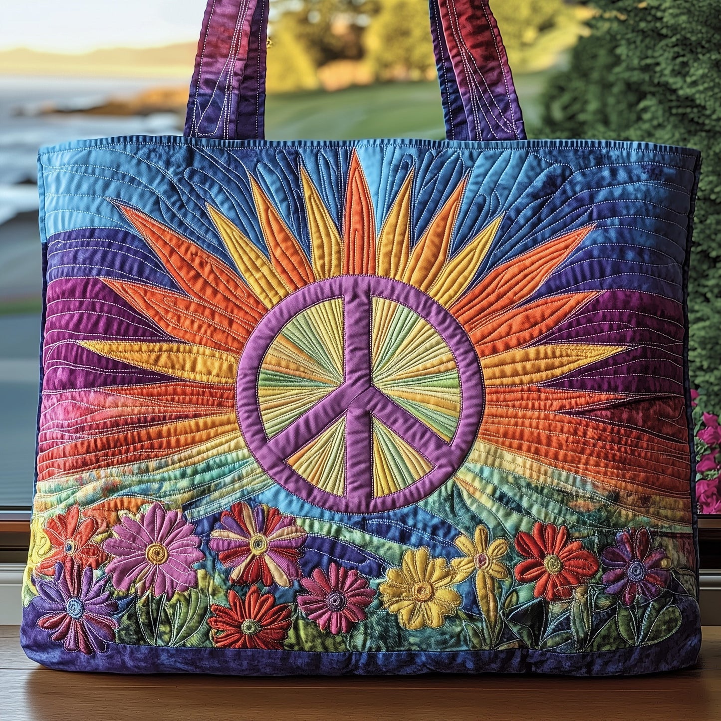 Hippie Peace Sign Quilted Tote Bag GFTOHD7951