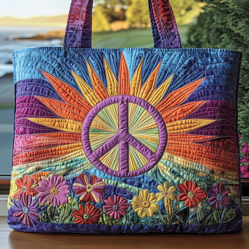 Hippie Peace Sign Quilted Tote Bag GFTOHD7951