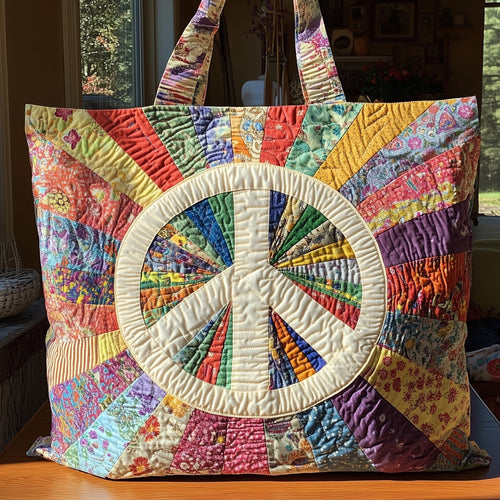 Hippie Peace Sign Quilted Tote Bag GFTOHD7952