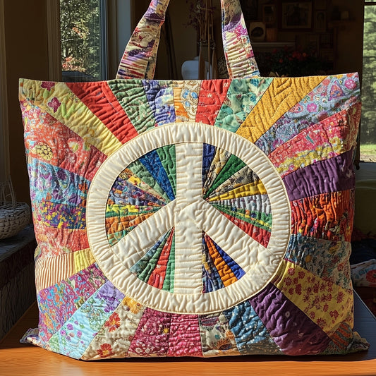 Hippie Peace Sign Quilted Tote Bag GFTOHD7952