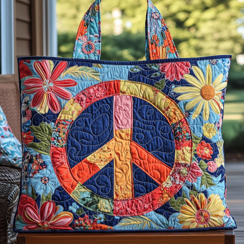 Hippie Peace Sign Quilted Tote Bag GFTOHD7954