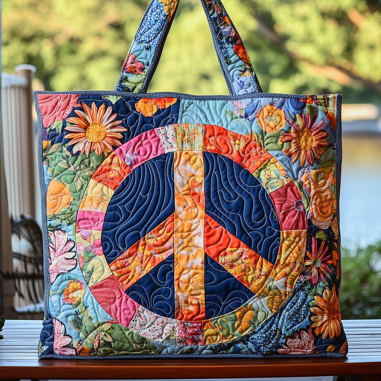 Hippie Peace Sign Quilted Tote Bag GFTOHD7955