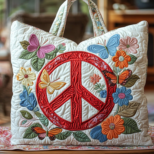 Hippie Peace Sign Quilted Tote Bag GFTOHD7956