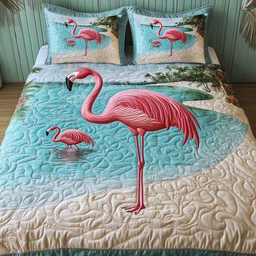Flamingo Heaven 3-Piece Quilted Bedding Set GFTOHD8108