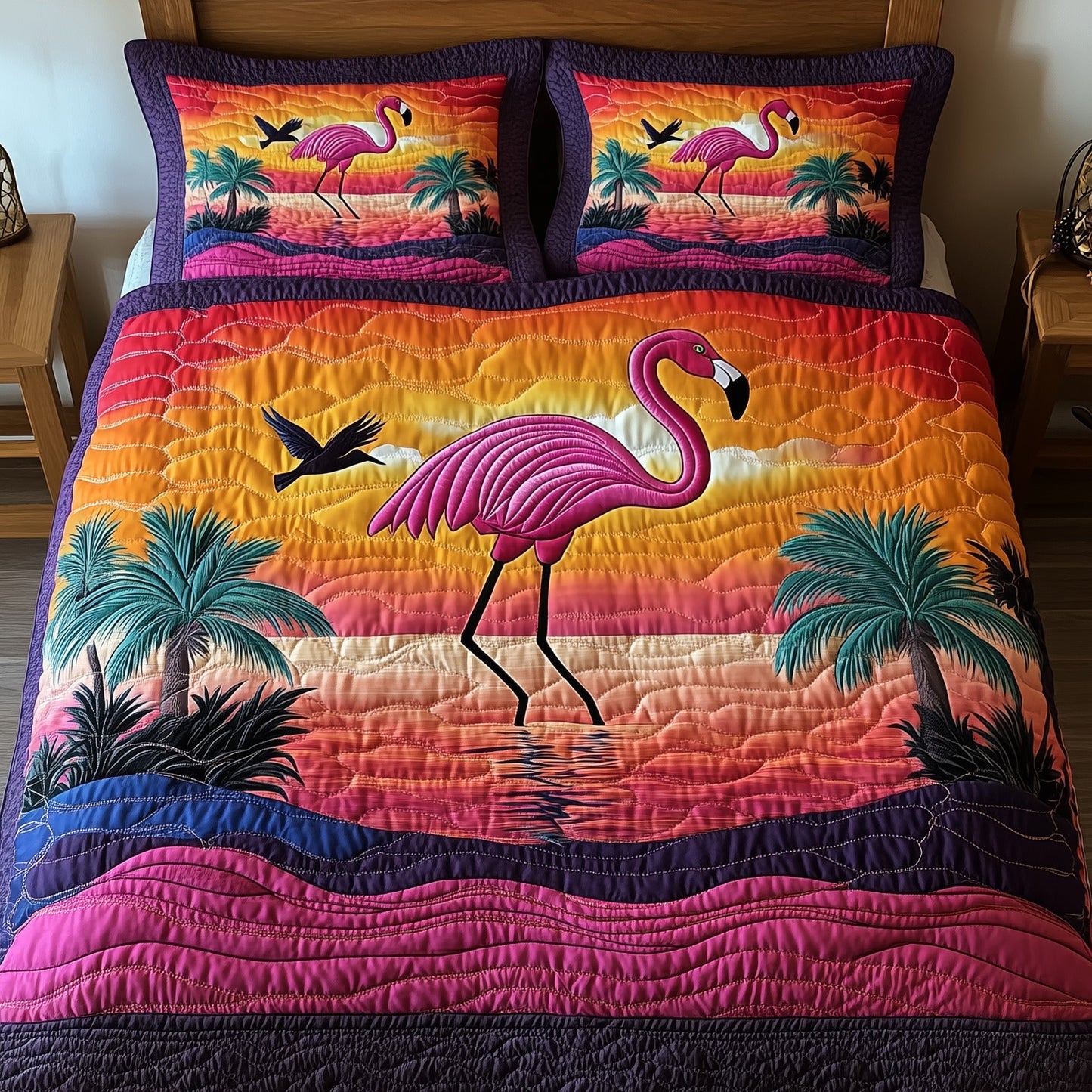 Flamingo Heaven 3-Piece Quilted Bedding Set GFTOHD8110
